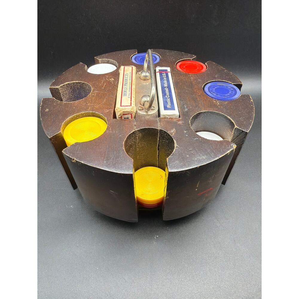 Vintage Wooden Poker Chip Carousel Caddy Poker Set Mid Century Parts Repair